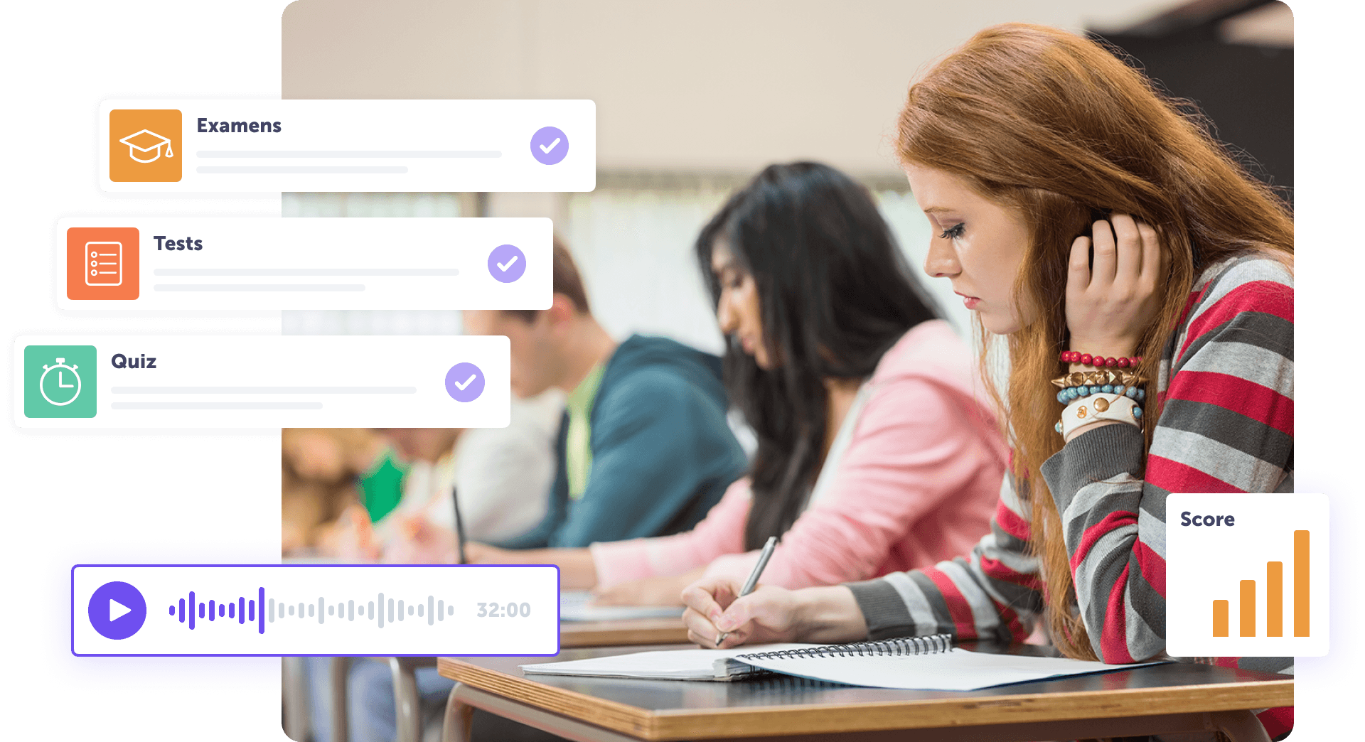 Étudiante concentrée pendant un examen.