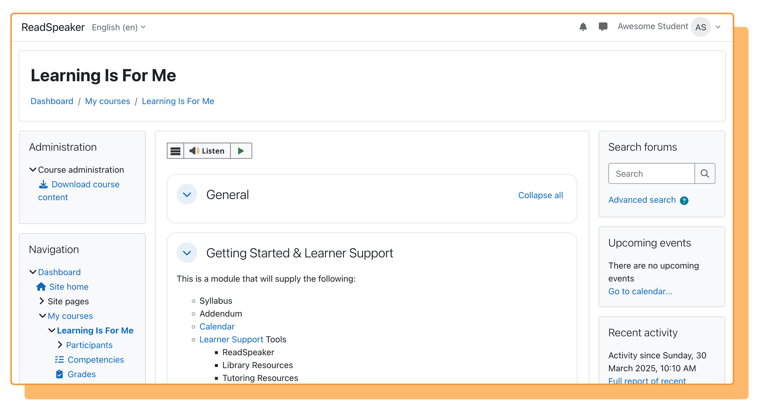 Math and STEM content page with equations, chemical formulas, and listening tool interface.